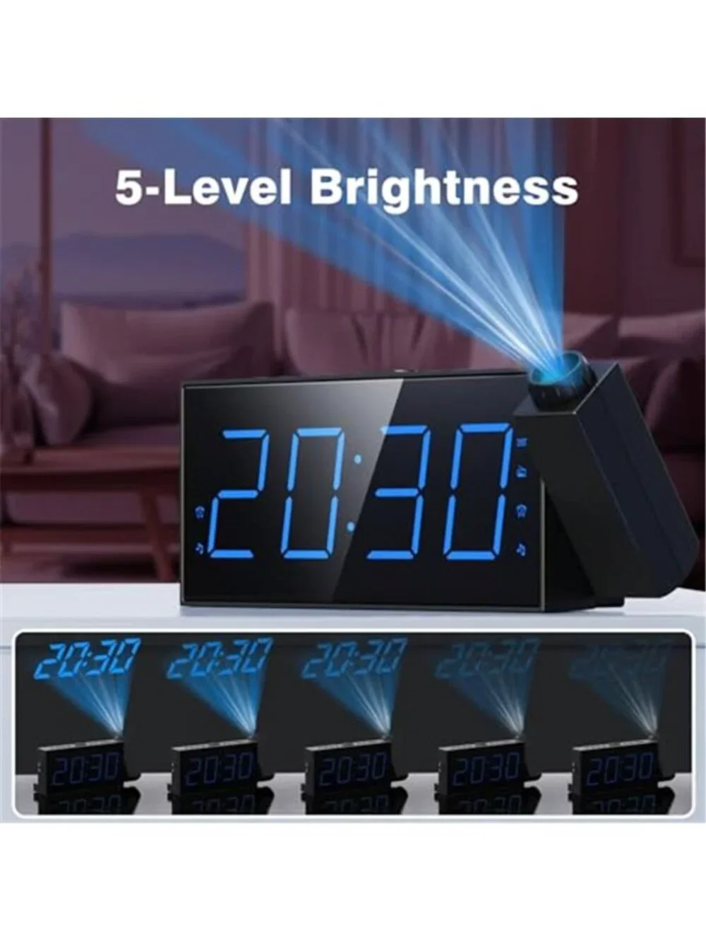 Projection Alarm Clock Radio LED Digital Dual Alarm USB Charger Ceiling